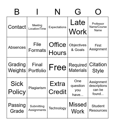 Syllabus Bingo! Bingo Card