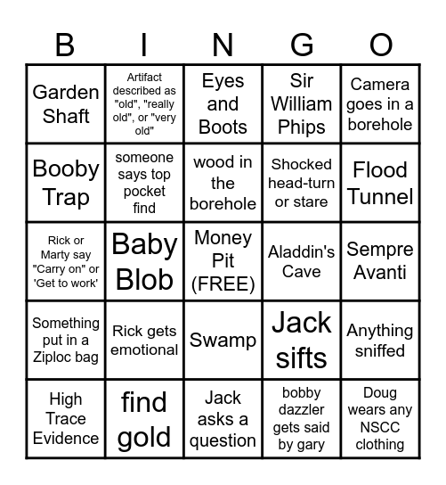 Curse of Oak Island Bingo Card