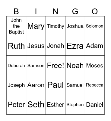 Bible Character Bingo Card