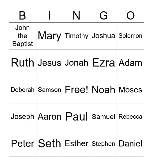 Bible Character Bingo Card