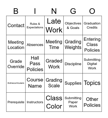 Syllabus Bingo! Bingo Card