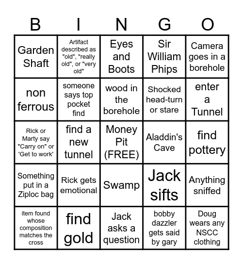 Curse of Oak Island Bingo Card