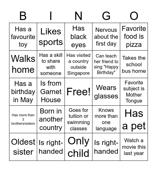 Classroom BINGO Card