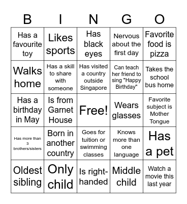 Classroom BINGO Card