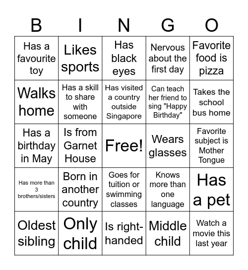 Classroom BINGO Card