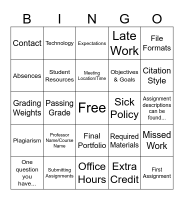 Syllabus Bingo! Bingo Card