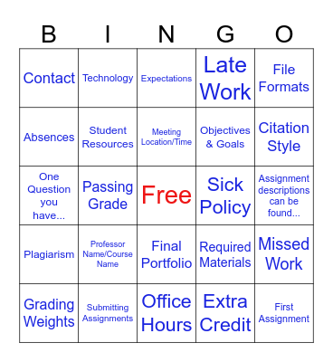 Syllabus Bingo! Bingo Card