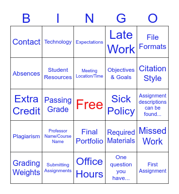 Syllabus Bingo! Bingo Card