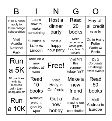 Laurie's 2024 Resolution Bingo Card