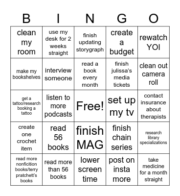 2024 Goals Bingo Card