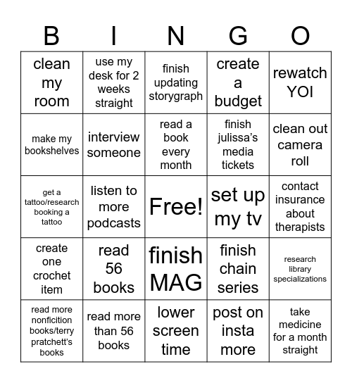 2024 Goals Bingo Card