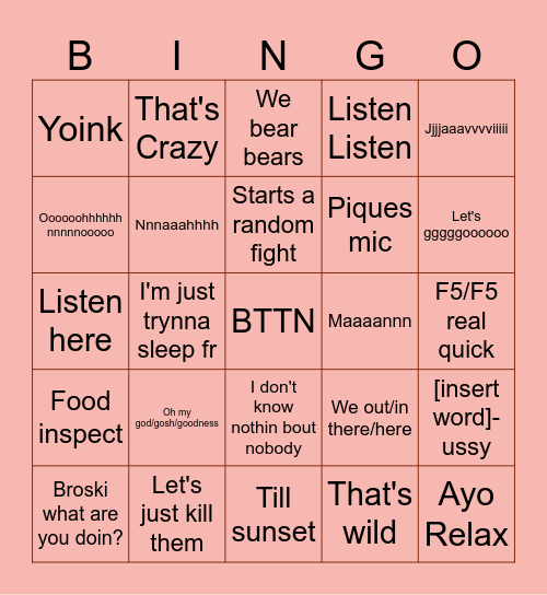 BB3B Bingo Card