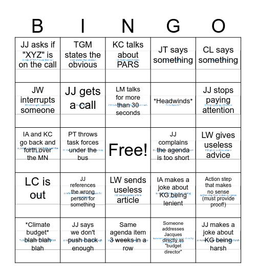 Sr. Staff Bingo Card