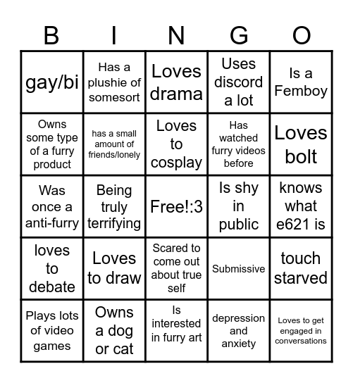 Furry bingo Card