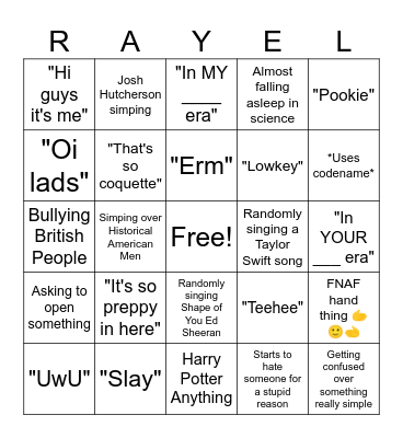Rayel Bingo Card