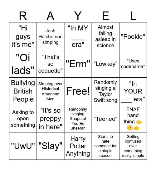 Rayel Bingo Card