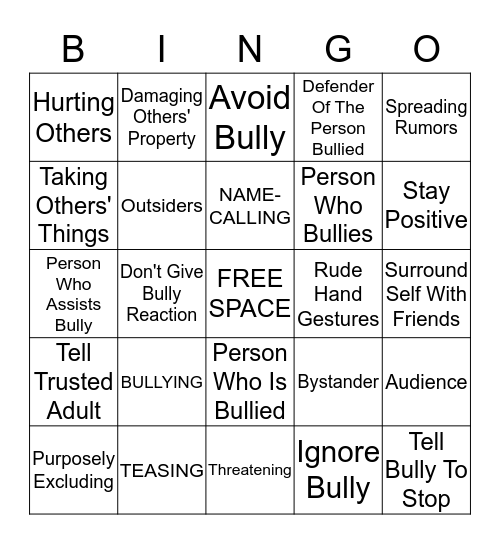 BULLY  Bingo Card