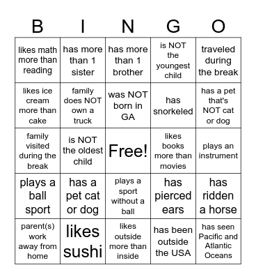 Find a friend who... Bingo Card