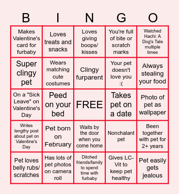 Virtual Valentine's Day Bingo Card