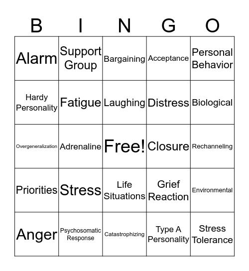Managing Stress In Your Life Bingo Card