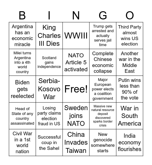 2024 Geopolitics Bingo Card
