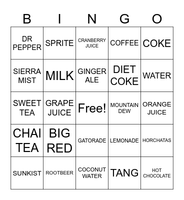 DRINKS Bingo Card