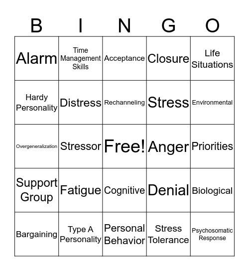 Managing Stress In Your Life Bingo Card