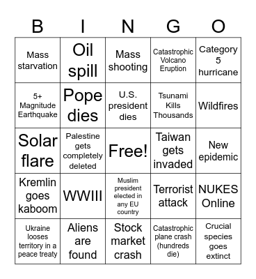 Disaster Bingo 2024 Bingo Card