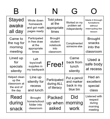 Welcome Back from Break! Bingo Card