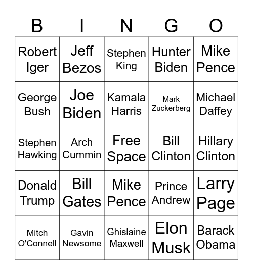 Epstein Bingo Card