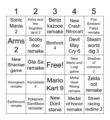 Dream Game Bingo Card