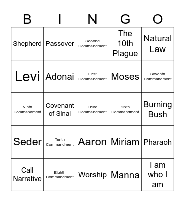 Exodus Bingo Card