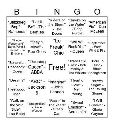 Best of 1970s Bingo Card
