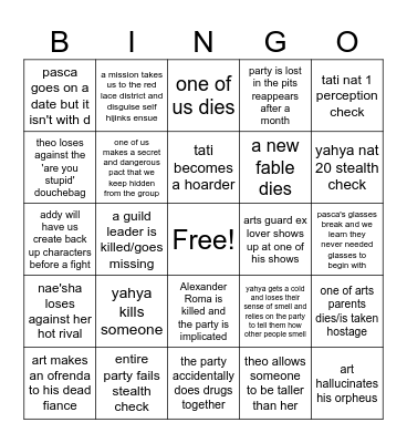 murder of fates 2024 bingo Card