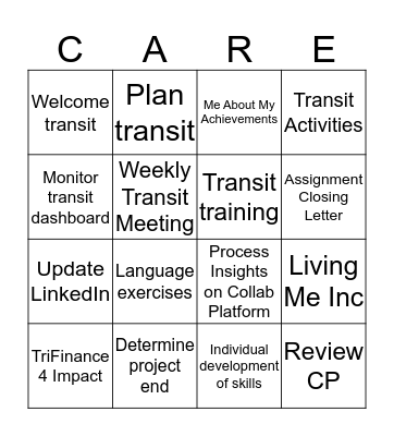 Transit Process Bingo Card