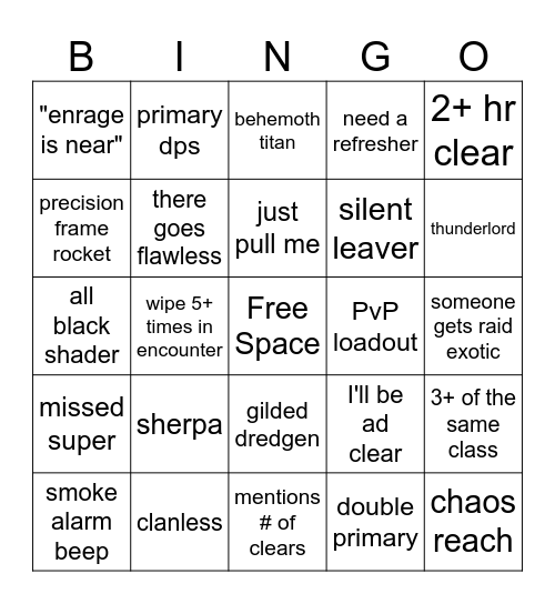 LFG Bingo Card