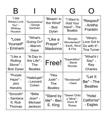 Best of All Time (1) Bingo Card