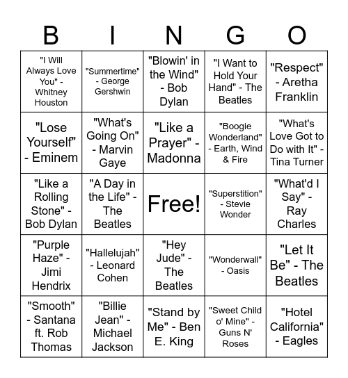 Best of All Time (1) Bingo Card