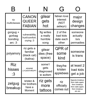 FANTASY HIGH JUNIOR YEAR Bingo Card