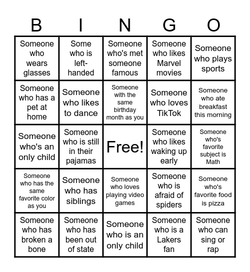 Human Bingo Card