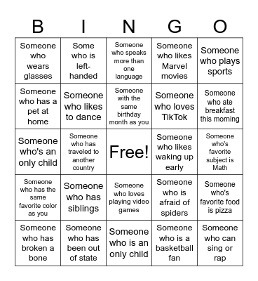 Human Bingo Card