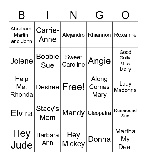 What's in a Name? Bingo Card
