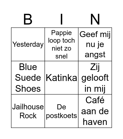 Muzikale Bingo Card