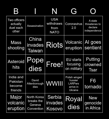 Disaster 2024 bingo Card