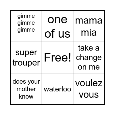 abba bingo Card