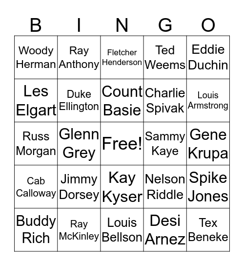 Big Band Bingo Card