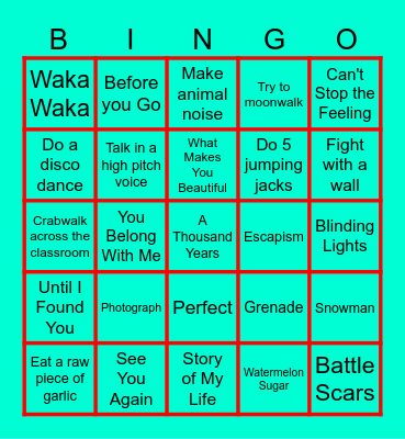 Song Bingo Card