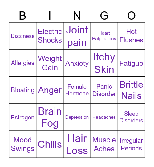 Menopause Bingo Card