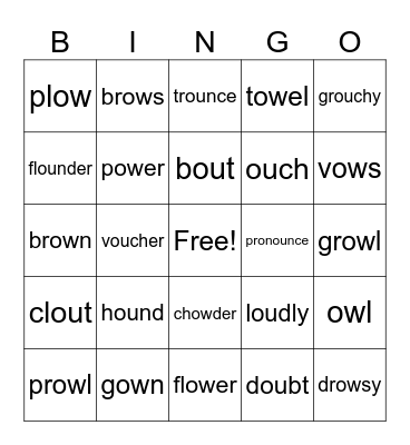/ow/ and /ou/ sounds Bingo Card