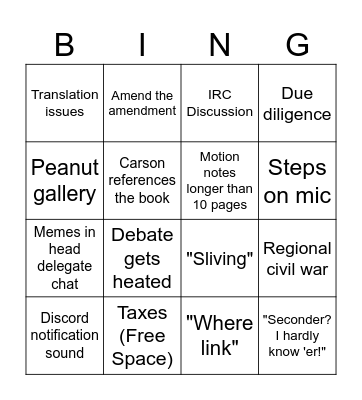 GA Bingo Card